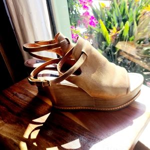 Derek Lam Nude Leather Platform Wedge Sandals